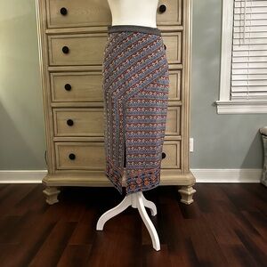 Pink and Blue Midi Pencil Skirt with Asymmetrical Slit